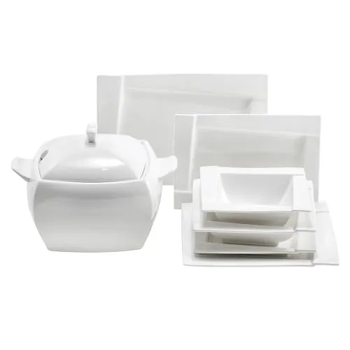 Ambition TAFELSERVICE 12 Personen Porzellan Geschirr SET Kombiservice weiß