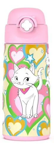 Ntswasd Trinkflasche Kinder Edelstahl Strohhalm-Thermosflasche 500ml -BPA frei-Auslaufsicher-Thermo Wasserflasche für Schule, Kindergarten（Katze）