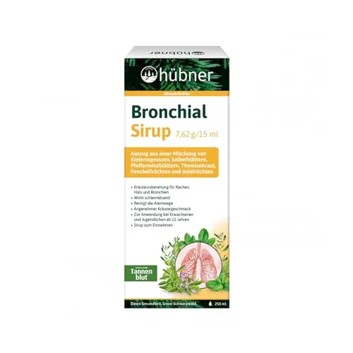 Hübner Tannenblut Bronchial-Sirup 250 ml - Medikament zur Linderung von Husten und Atemwegserkrankungen, unterstützt die Bronchien und fördert die Atemwegsgesundheit.