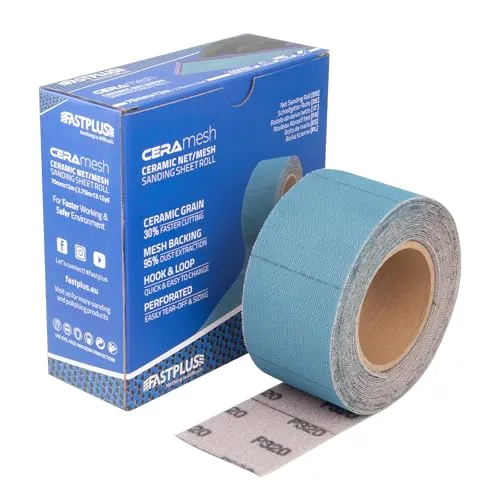 Schleifpapierrolle FASTPLUS 70mmx12m Rolle Mesh Grip P120 Schleifpapier Rolle Selbstklebend Keramik