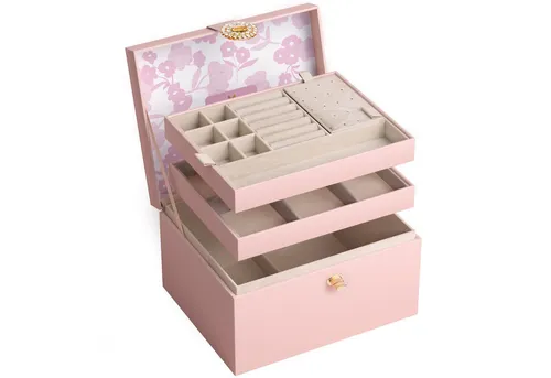 AdelDream Schmuckkästchen Rosa - Elegante mehrschichtige Schmuckaufbewahrungsbox für Damen, ideal zur ordentlichen Aufbewahrung von Schmuck und kleinen Gegenständen mit einem klassischen Design und umweltfreundlichem Material.