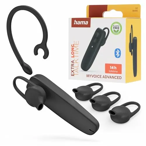 Hama MyVoice Advanced Mono-Bluetooth®-Headset, 14 - Schwarz - Kopfhörer mit bis zu 14 Stunden Gesprächszeit, ergonomischem Design und Multifunktionsverbindung für nahtlose Nutzung mit zwei Smartphones. Ideal für komfortable Telefonate und Musikgenuss.