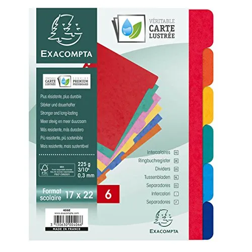 Exacompta 406E Premium-Register für DIN A5 aus starkem Colorspankarton 6-teilig volle Höhe 22 x 17 cm vollfarbig 6 Farben mit Indexseite zum selbstgestalten Trennblätter Trennstreifen