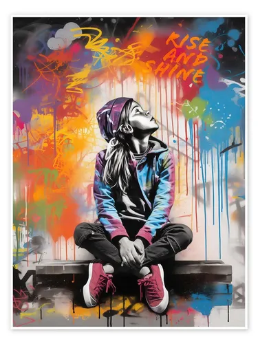 Posterlounge Wandbild Rise and Shine - Street Art im Banksy Stil, Frank Daske, erhältlich als Poster, Leinwandbild, Wandsticker oder Acrylglasbild