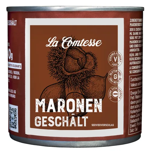 La Comtesse Maronenpürre naturell - Fertiggericht mit 80% Maronen, ideal für feine Saucen und Desserts, kühl und trocken lagern.