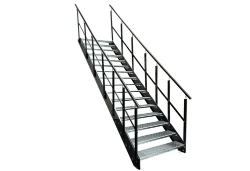 Wangen Stahltreppe 16 Stufen Anthrazit, 60-140cm Breite - Robuste Outdoor Metalltreppe mit 16 Stufen aus feuerverzinktem Stahl. Ideal für den Einsatz im Außenbereich, inklusive beidseitigem Geländer und Montageset. Made in Germany.