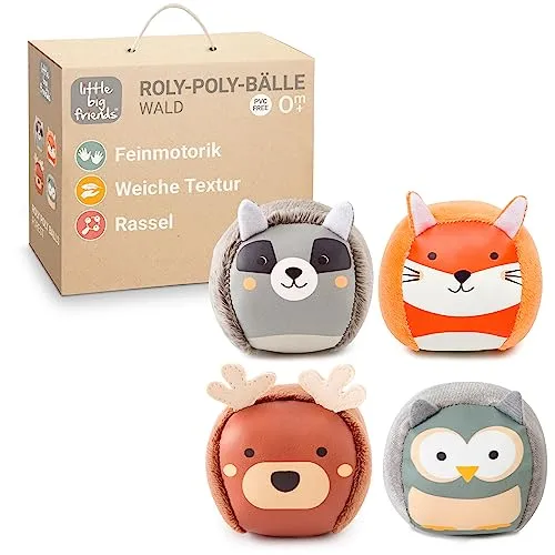 Little Big Friends Roly Poly Balls | Sensory Ball Toy for Baby, Set of 4 | Forest Theme