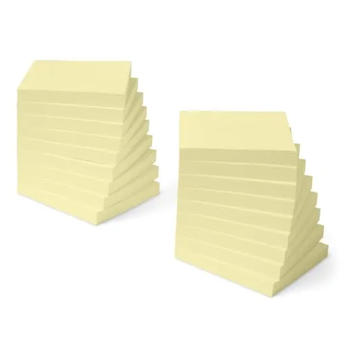 Amazon Basics Standard-Haftnotizen, 18 Blöcke, Selbstklebende Notizblöcke, 100 Blatt Pro Block, Gelb, 7,6cm x 7,6cm