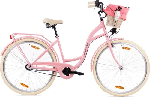 Goetze Style 28 Zoll City Bike, 18 Zoll Tiefeinsteigerrahmen, 3-Gang Shimano Nexus, V-Bremse & Rücktritt, LED-Beleuchtung, Komfortsattel, Rattankorb