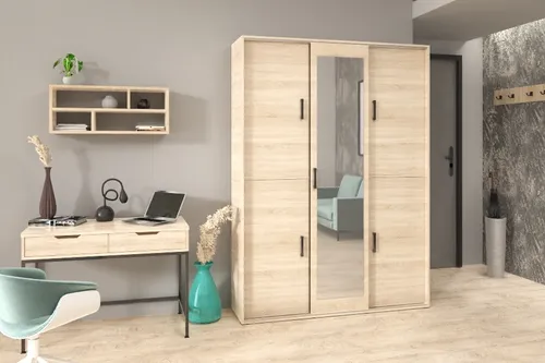 Garderobenschrank Vanessa III 150 cm Garderobe Schrank Spiegel Schlafzimmer Jugendzimmer (Farbe: sonoma)