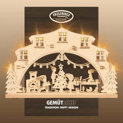 weigla - Schwibbogen original Erzgebirge mit LED Lichterbogen - Weihnachtsbeleuchtung mit 7 Lampenkerzen und 1 Ersatzlampe, ideal für eine festliche Atmosphäre und hochwertige Holzkunst aus dem Erzgebirge.
