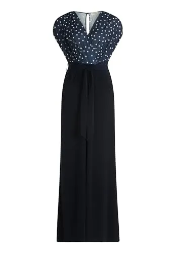 Vera Mont Damen Jumpsuit mit Bundfalten in Patch Dark Blue - Eleganter Damen Jumpsuit mit figurbetonter Passform und V-Ausschnitt. Ideal für besondere Anlässe, sorgt für einen stilvollen Auftritt. Der überschnittene Arm bietet zusätzlichen Komfort.