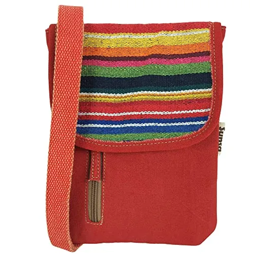 Sunsa Damen Umhängetasche - Nachhaltige Crossover Handy Tasche aus Canvas & gestreifter Baumwolle, ideal für den täglichen Gebrauch mit mehreren Fächern und praktischem Magnetverschluss.