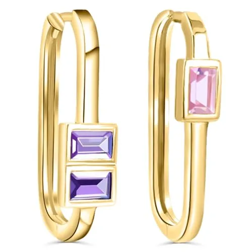 Gold Creolen 925 Silber Damen Ohrringe Zirconia Baguette Schliff minimalistisch NOBEL SCHMUCK