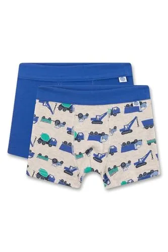 Sanetta Jungen-Hipshorts (Doppelpack) beige & blau Baustellenautos | Hochwertige und nachhaltige Unterhose für Jungen aus Baumwoll-Mix. Inhalt: 2er Set Unterwäsche für Jungen