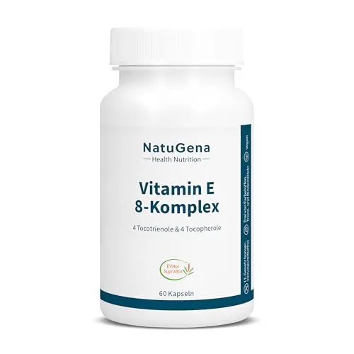 NatuGena Vitamin E 8-Komplex - Vitamin E Präparate mit 8 Vitamin E-Verbindungen, inklusive 4 Tocotrienolen und 4 Tocopherolen, für optimale Bioverfügbarkeit und antioxidativen Schutz.