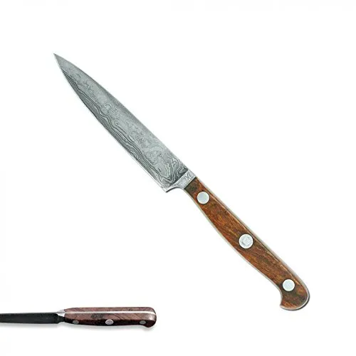 Produktbild Güde Damast-Office Messer 10 cm – Edles Spickmesser mit Wüsten-Eisenholzgriff
