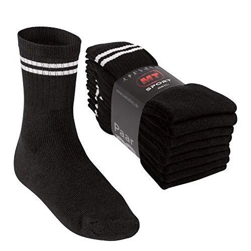 MT Damen und Herren Sport- und Freizeitsocken (8 Paar) Tennissocken - Schwarz-Whitestripe 43-46