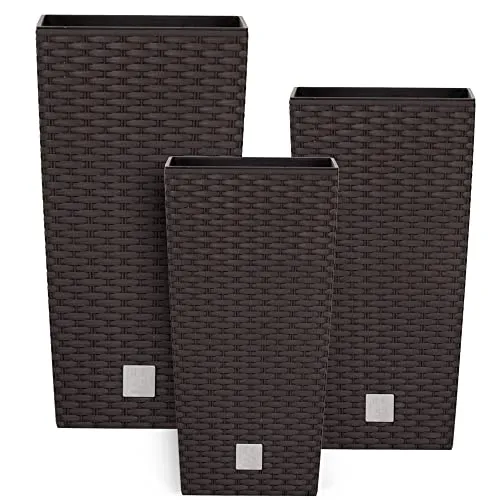 Topf Set 3 x Pflanztöpfe Kübel Rattan Hohes H 50 55 61 cm Umbra Kunststoff mit Pflanzeinsatz Quadrat