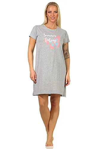 RELAX by Normann Sommerliches Damen Kurzarm Nachthemd mit Schmetterlingsmotiv - 67144, Farbe:grau, Größe:48-50