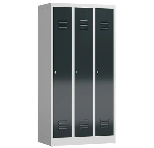 Steelboxx 3er Spind - Kleiderspind 180x90x50cm - Verschweißter Steelboxx Spind mit 3 Abteilen, ideal für Umkleideräume in Industrie, Schulen oder Fitnessstudios. Langlebige Stahlkonstruktion, keine Montage nötig, sofort einsatzbereit.