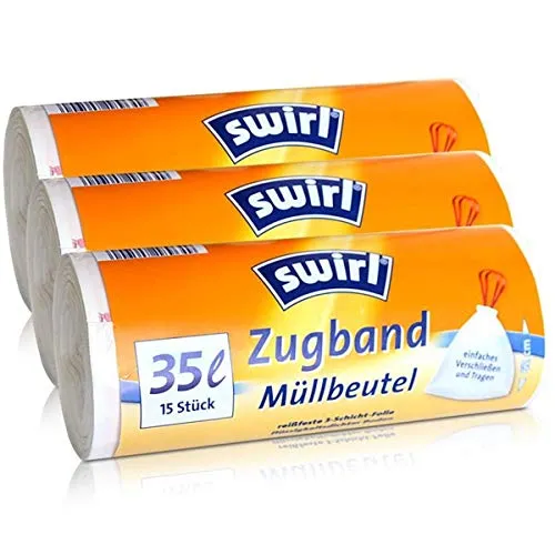 3x Swirl Zugband Müllbeutel 35L (15 stk./ Rolle) von Swirl