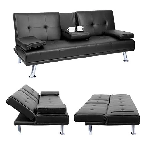 Mendler 3er-Sofa HWC-F60, Schlafsofa mit Tassenhalter - Sofa in elegantem Kunstleder, flexibel nutzbar als Schlafsofa mit verstellbarer Rückenlehne und klappbarem Tassenhalter - ideal für kleine Räume und Gäste.