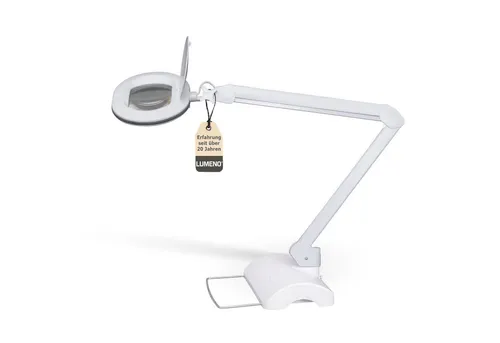 Lumeno Lupenlampe 861XGR – Hochwertige Lupenleuchte mit LED - Lupenleuchten für präzises Arbeiten, ausgestattet mit ovaler Echtglaslinse und 60 superhellen LEDs für optimale Ausleuchtung und geringe Verzerrung.