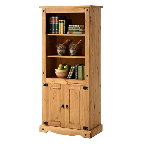 IDIMEX Mexico Möbel Bücherregal im Mexiko Stil, Kiefer massiv - Bücherregal aus massiver Kiefer, 85 x 183 x 43 cm, mit gebeizter und gewachster Oberfläche sowie zusätzlichem Fachboden hinter den Türen - ideal für stilvolle Aufbewahrung.