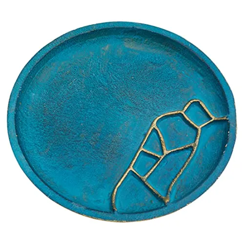 NKlaus Kerzenteller Aluminium türkis/gold Ø 14cm Untersetzer Untertasse Kerzenhalter Linienstruktur 10363