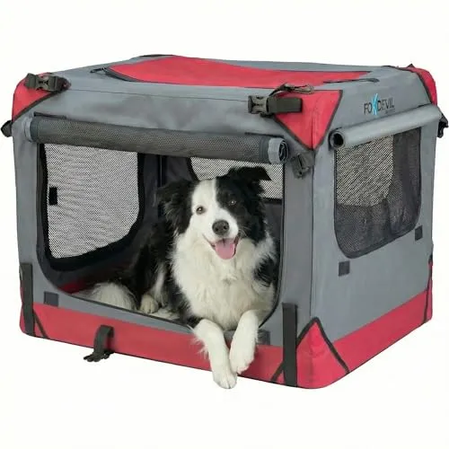 Foxdevil by xonic® Faltbare Hundebox für kleine bis große Tiere - Transportbox für Auto und Zuhause (Rot, S) - Robuste und faltbare Hundebox für sicheren Transport. Schnell auf- und abgebaut, mit stabiler Nylonabdeckung und Netzfenstern für optimale Belüftung. Ideal für Reisen und den Alltag.