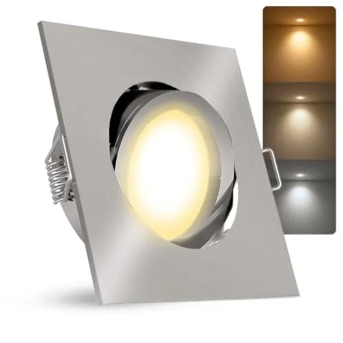linovum LED Einbauleuchte Einbaustrahler eckig Edelstahl Optik für 230V mitLumiFLEX LED GU10 6W warmweiß + neutralweiß + tageslicht inkl. Fassung ohne Trafo