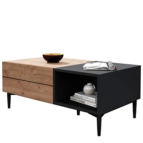 Newroom Couchtisch Nizza - Vintage Wohnzimmertisch aus Wildeiche - Couchtisch im Vintage Industrial Landhausstil mit 1 Schublade und 1 Einlegeboden, ideal für stilvolle Wohnzimmergestaltung.