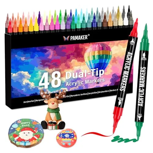 Pamaker 48 Farben Acrylstifte Set – Kreative Acrylmarker für Kunst und DIY - Marker & Filzstifte mit einzigartigem Doppelspitzen-Design für präzise Details und kräftige Pinselstriche. Ideal für Kinder und Erwachsene, schnelltrocknend und lichtbeständig – perfekt für alle kreativen Projekte!