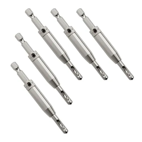 SOTECH 5 Stück Zentrierbohrer Ø 2,7 mm HSS4241 Stahl mit Sechskantschaft Topfband Holzbohrer Montagehilfe mit gefederter Führungshülse zum Vorbohren von Holzschrauben mit 3,5 mm Durchmesser