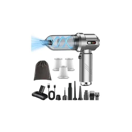 Vzyndir Handstaubsauger,4 in 1 Handstaubsauger Akku,26000Pa Auto Staubsauger Stark,Mini Staubsauger,Autostaubsauger,High Power mit USB-C,für Auto, Haus, Küche, Tierhaare Grau