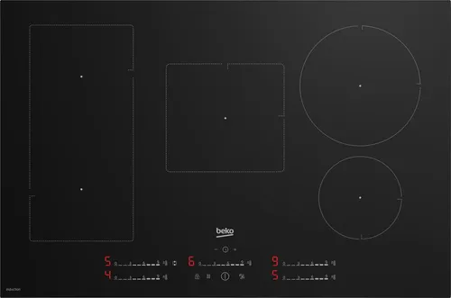 Beko HII85720UFT Einbau-Induktionskochfeld 80 cm - Flexibles Kochen - Kochfeld für integrierte Nutzung, 5 Zonen mit IndyFlex-Technologie für flexible Kochzonen. Smarte HobToHood®-Belüftung für effiziente Dampfabsaugung.