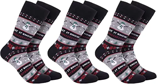 BRUBAKER 3 Paar Weihnachtssocken für Damen und Herren - Weihnachtsmotiv Let It Snow - Baumwolle Socken Weihnachten