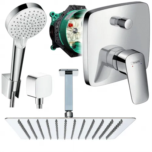 Hansgrohe und Jowi Duscharmatur Logis - Unterputz Duschsystem mit eleganter Kopfbrause aus Edelstahl, wahlweise in 250mm, 300mm oder 360mm, für ein luxuriöses Duschvergnügen.