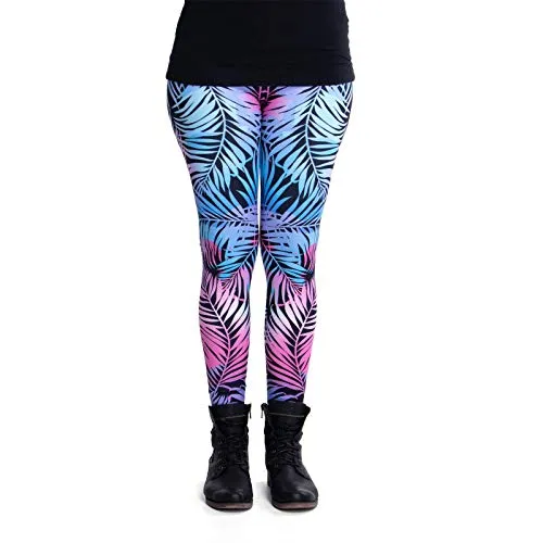 cosey - Bunte Bedruckte Motiv-Leggings (Einheitsgröße) - Design Palmen Blätter