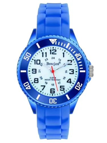 Brecjon Kinder Armbanduhr Jungen Mädchen Lernuhr Silikonuhr Kids 5ATM wasserdicht Leuchtzifferblatt royal blau 2102