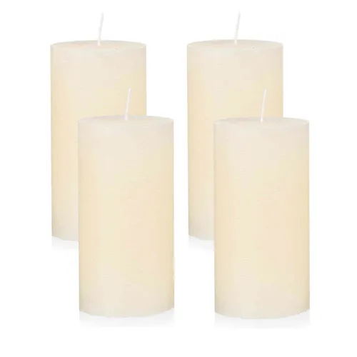 NKlaus Rustikale Adventskerzen Creme 4er Set Ø 6x10 cm – Stumpenkerzen aus Wachs für Weihnachtsdeko, Adventskranz & Tischdekoration, lange Brenndauer