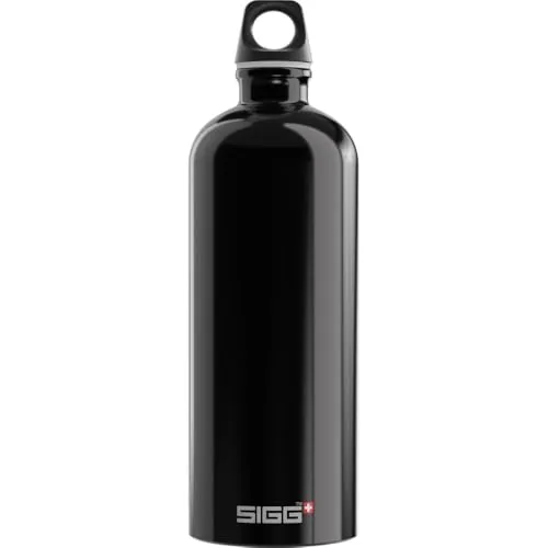 SIGG - Alu Trinkflasche - Traveller Schwarz - Klimaneutral Zertifiziert - Für Kohlensäurehaltige Getränke Geeignet - Auslaufsicher - Federleicht - BPA-frei - Outdoor - 1L