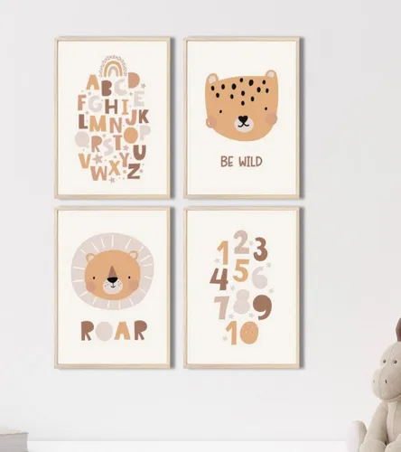 MeinBaby123® Poster Bilder Kinderzimmer, Poster Kinderzimmer Deko, Süße Tiere, Babyzimmer, Tiere Wandbilder,  Boho,  Sprüche