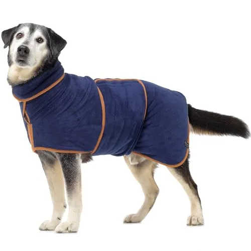 Lucky Paws® Hundebademantel – doppellagiger, Ultra-absorbierender & luxuriös weicher Bademantel Hund – Hunde in Minuten trocknen – Hundehandtuch & Hunde Bademantel in 1 (M, Marine)