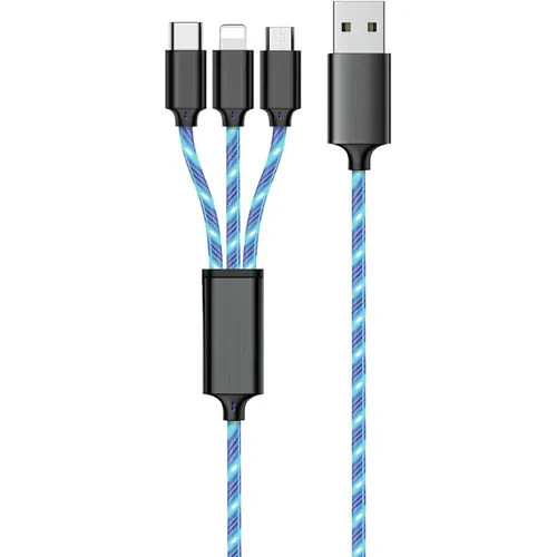 2GO 3in1 USB LED Kabel blau Micro-USB,Lightning,USB-C 1,5m von ACV