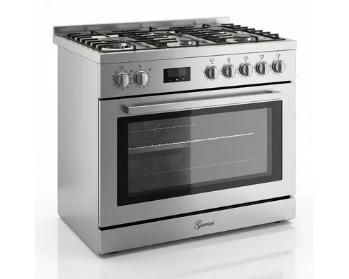 Gurari GCH E 818 X Edelstahl Gas Elektro Standherd 90 cm - Freistehender Standherd mit 5 Gaskochstellen, 126 l Ofeninhalt und energieeffizienter A-Klasse. Ideal für vielseitiges Kochen und Backen in stilvollem Edelstahl-Design.