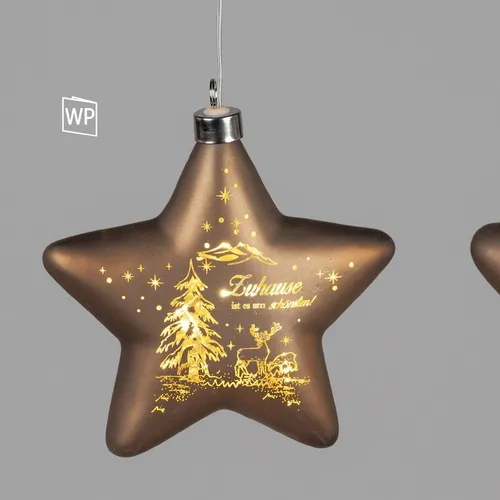 LED Deko Hänger Stern ZUHAUSE Spruch braun D. 15cm Glas Formano
