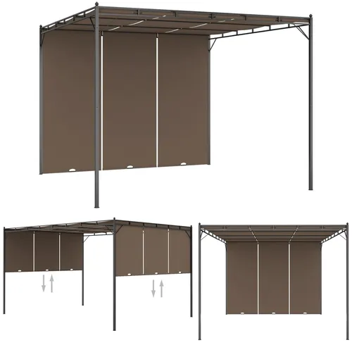 vidaXL Gartenpavillon mit Seitenvorhang 4x3x2,25 m Taupe - Hochwertiger Pavillon mit pulverbeschichtetem Stahlrahmen und verstellbarem Seitenvorhang, ideal für gemütliche Outdoor-Aktivitäten und optimalen Sonnenschutz.