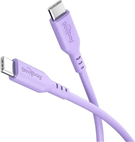 goobay USB C Ladekabel 1,5m mit 60W Power Delivery Schnellladefunktion, robustes & flexibles Kabel aus Silikon in Lila für iPhone 16, Galaxy S25, Pixel 9, Tablets & Laptops, Silikonkabel - 77745